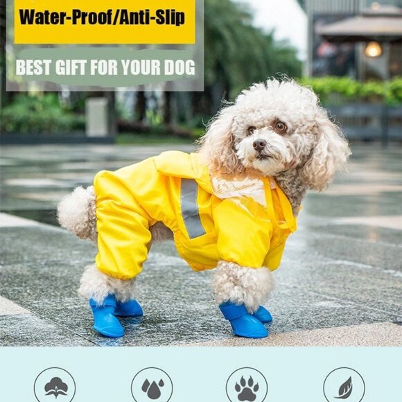 Blue Waterproof Dog Cat Candy Boots Reusable Adjustable Pets Shoes Size L - Picture 2 of 3